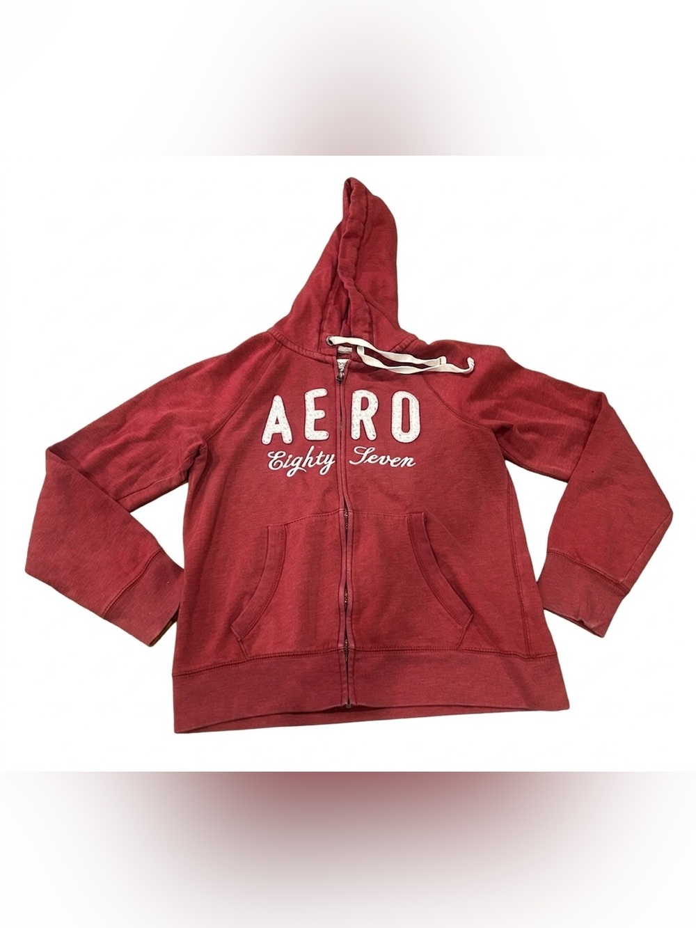 Aeropostale Hoodie Womens Medium Red Full Zip Sweatshirt Aero Eighty Seven Y2K
